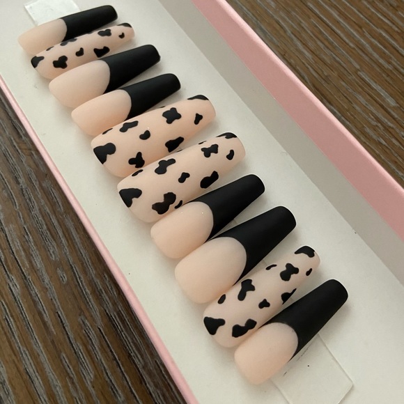 Matte Nude Cow Print Press-On Nails - Picture 2 of 5